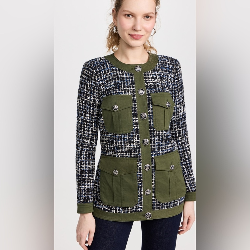 Veronica Beard fielding Dickey tweed coat jacket crested buttons - Picture 2 of 5
